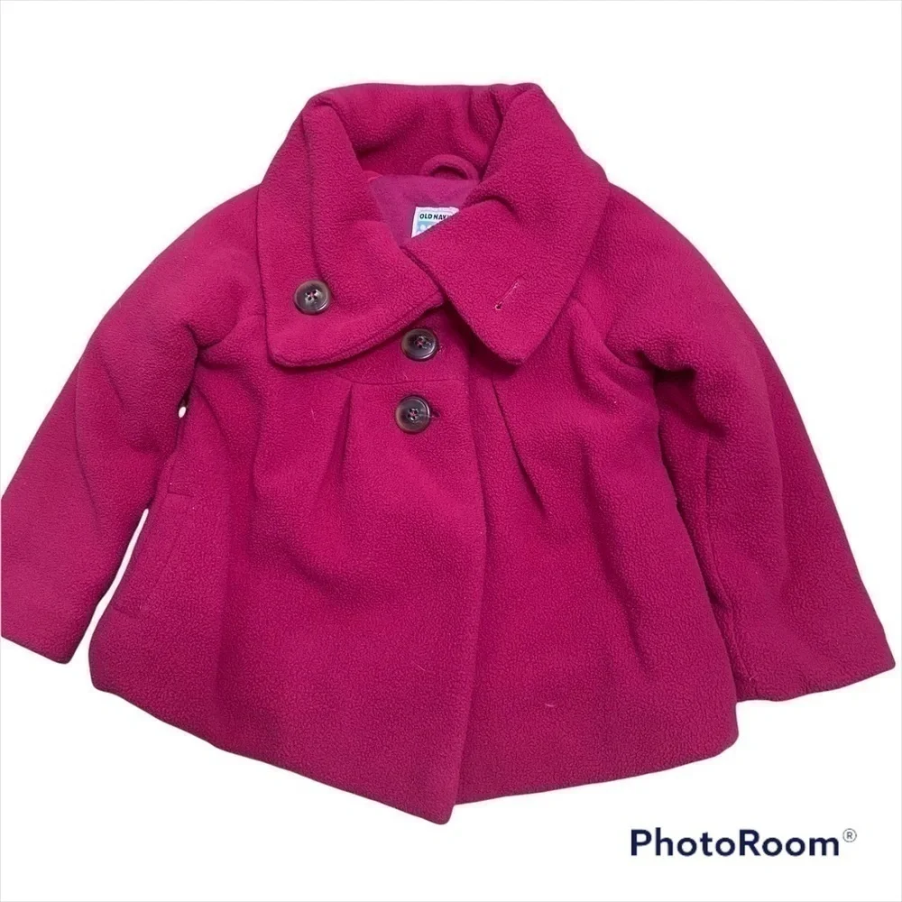 Old Navy Fleece Pea Coat 3A Girls Toddler Jacket Pink
